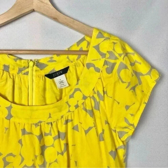 J. Crew Yellow & Gray Floral Scoop Neck Short Sleeve Knee Length Dress 6 - Picture 3 of 4